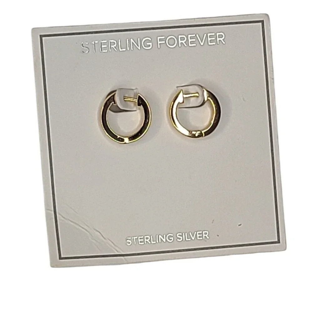 Sterling Forever Gold Tone Hoop Earrings CZ Crystal Accent‎ Sterling Silver